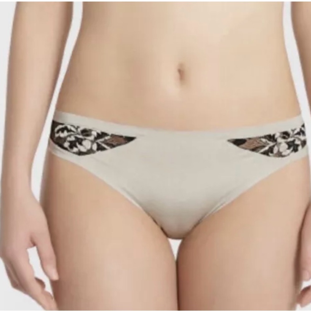 NWT La Perla Adria Tanga Panty. Size L, Black Lace and Gray.